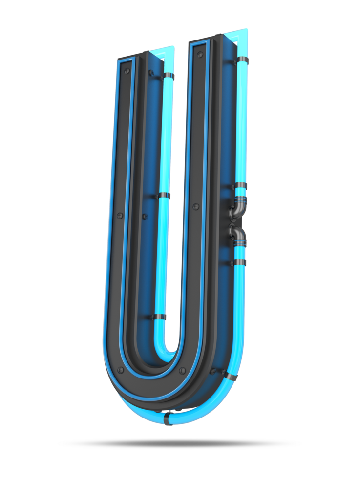 3D Alphabet with blue neon light effect, 3d rendering png