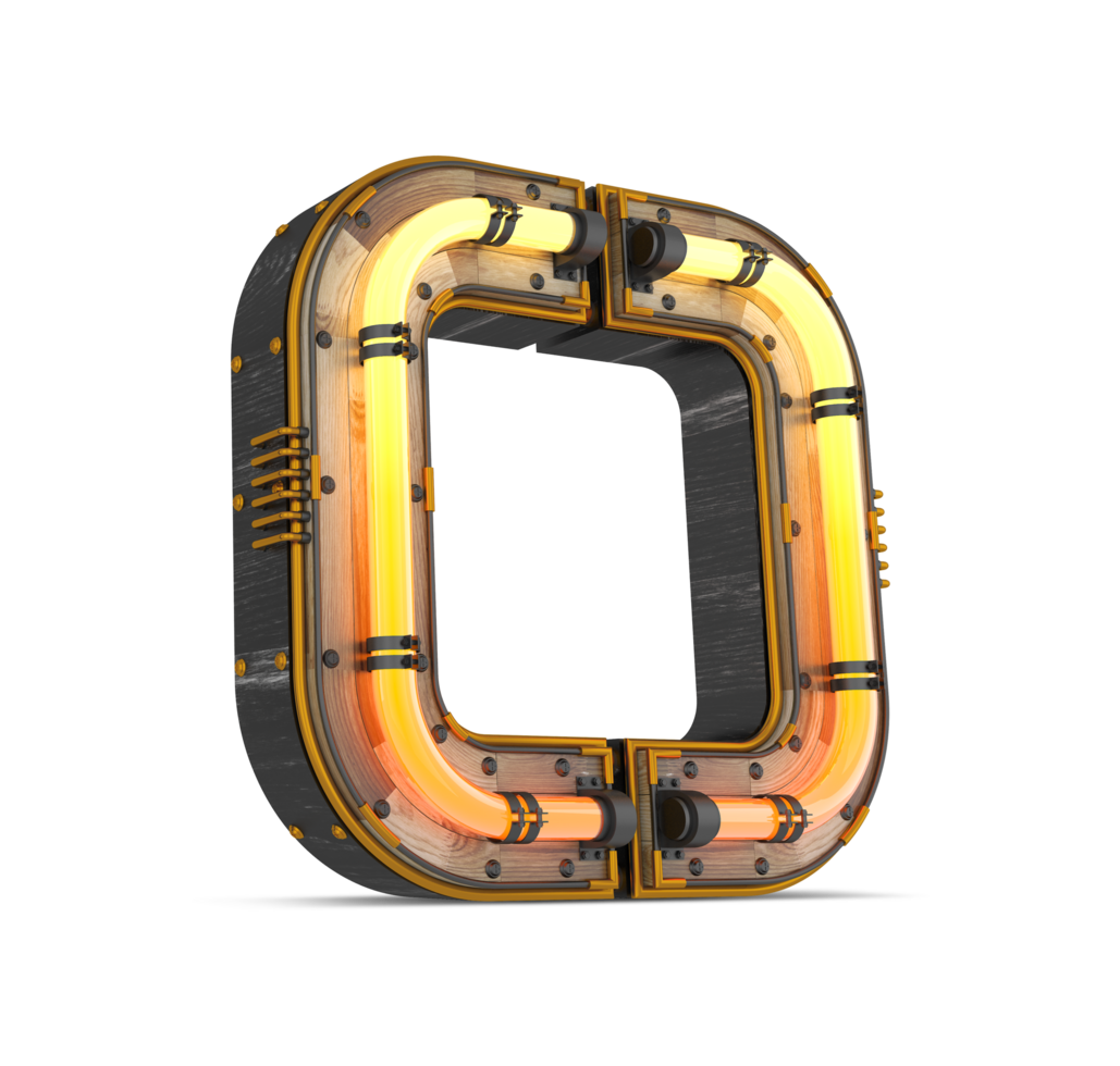 3D wooden alphabet with neon light effect, 3d rendering png