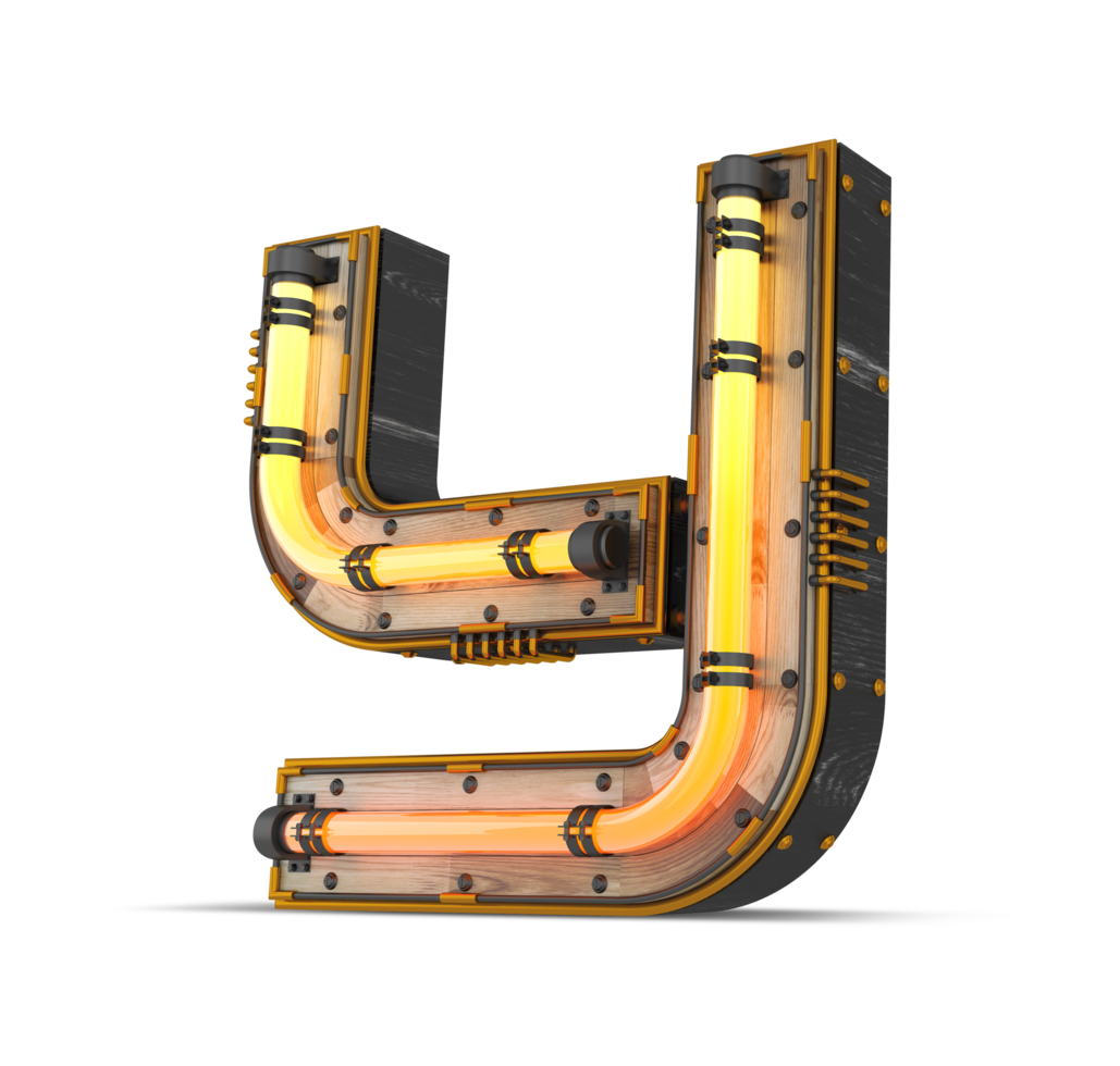 3D wooden alphabet with neon light effect, 3d rendering png