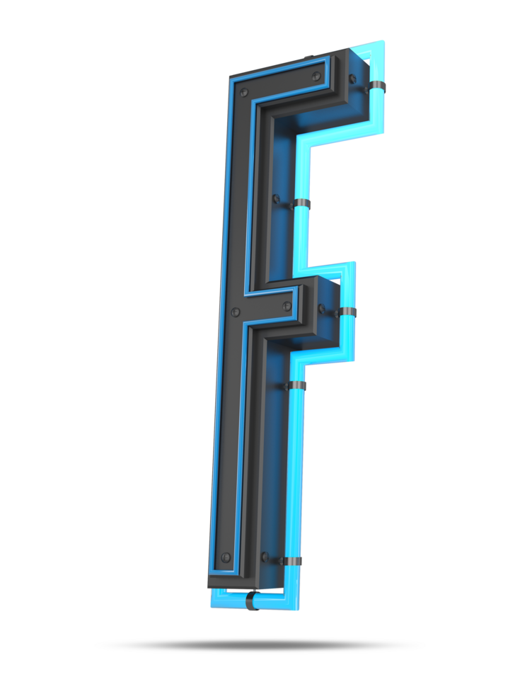 3D Alphabet with blue neon light effect, 3d rendering png
