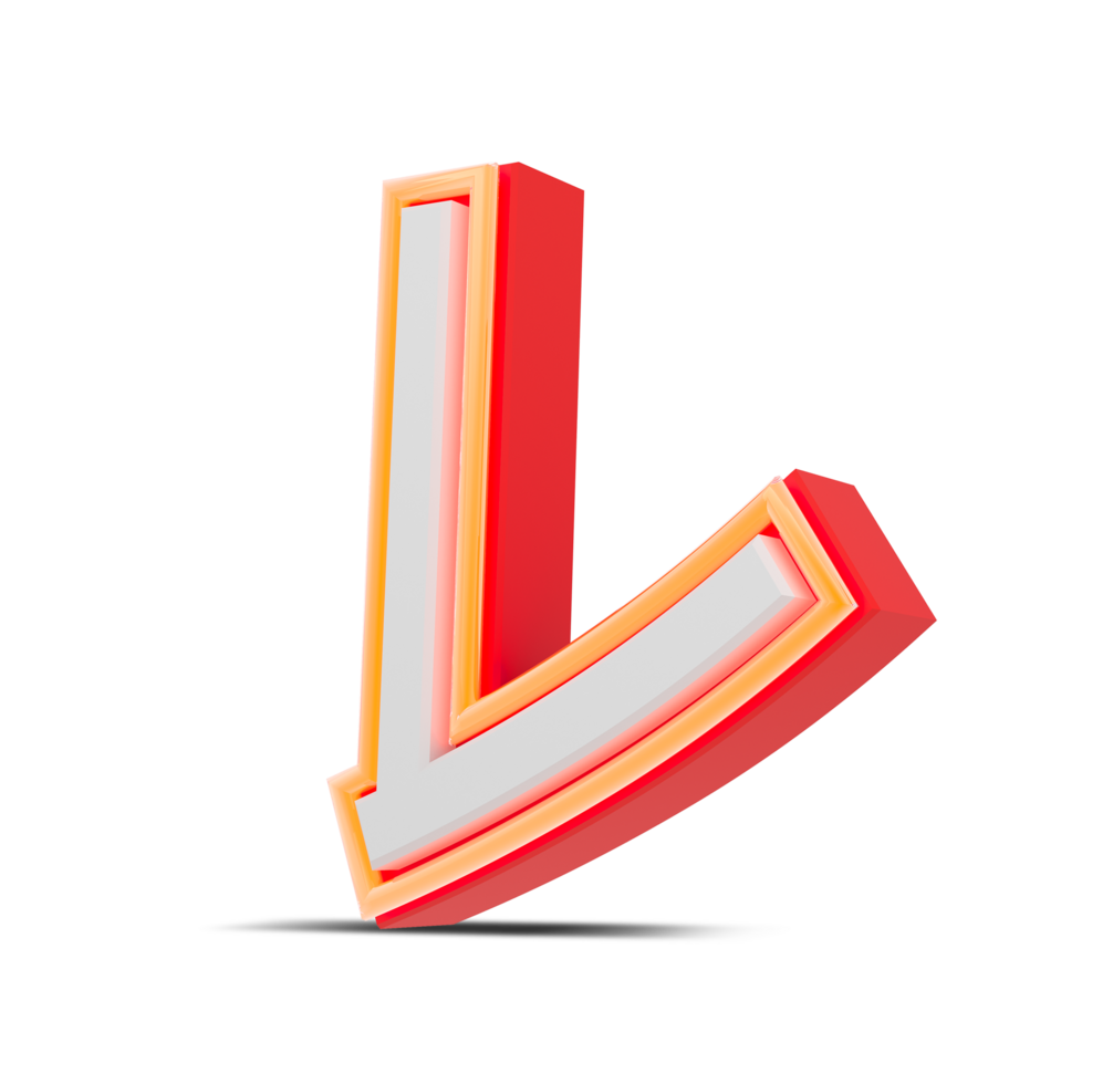 Red 3D alphabet  japan style with orange neon light, 3d rendering. png