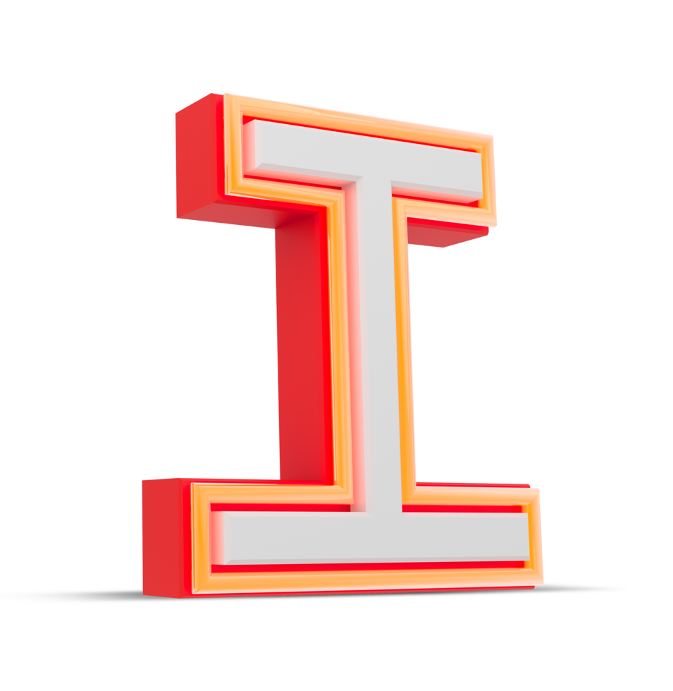 Red 3D alphabet  japan style with orange neon light, 3d rendering. png