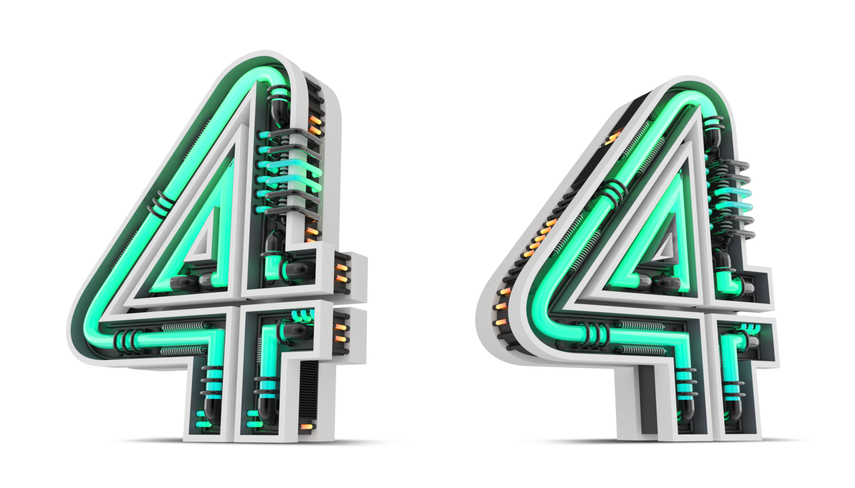 3D Number with green neon light effect, 3d rendering png