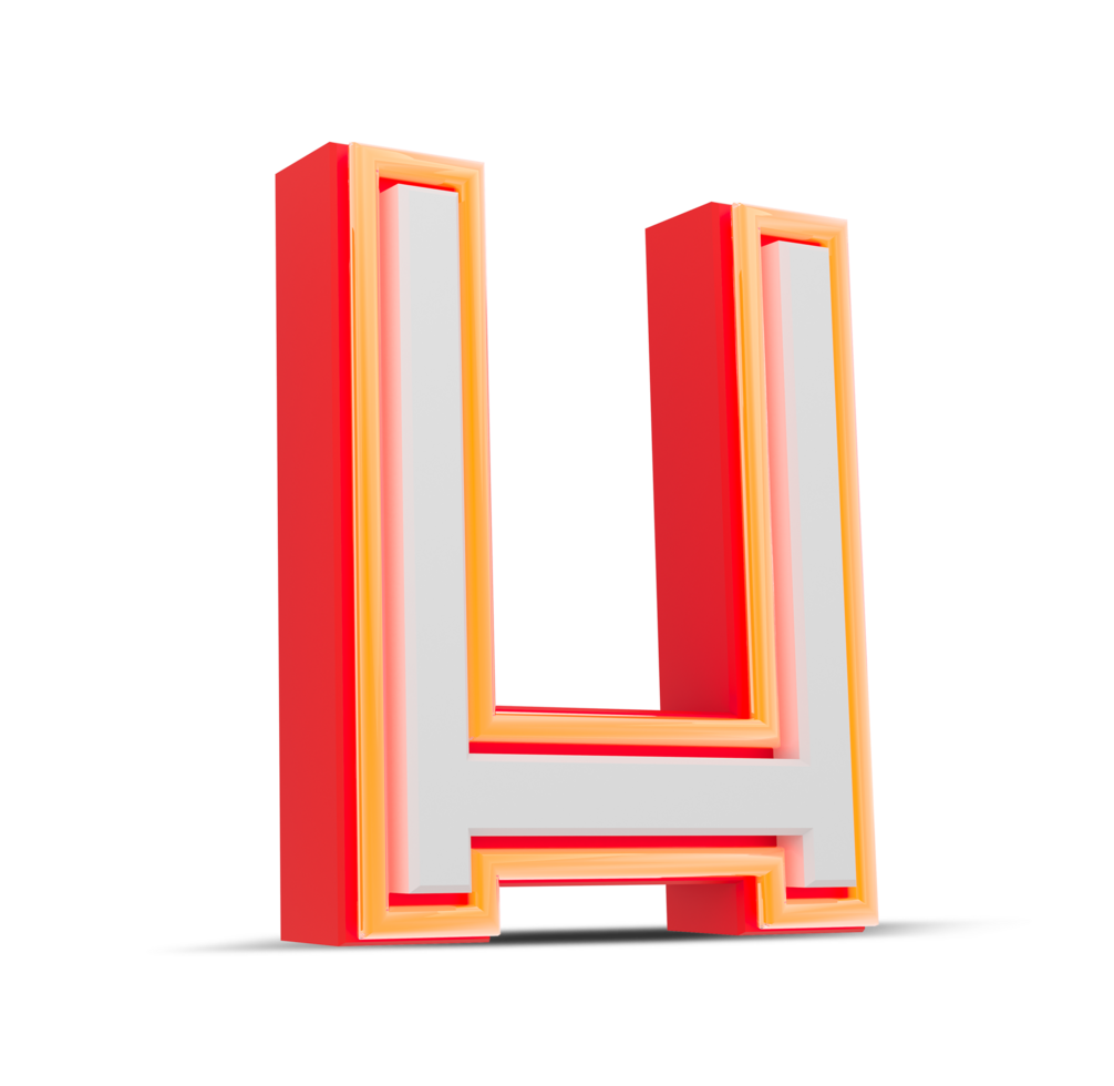 Red 3D alphabet  japan style with orange neon light, 3d rendering. png
