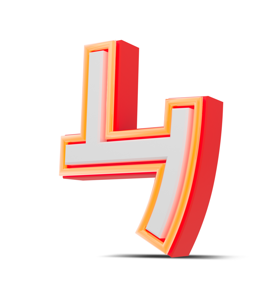 Red 3D Number  japan style with orange neon light, 3d rendering. png