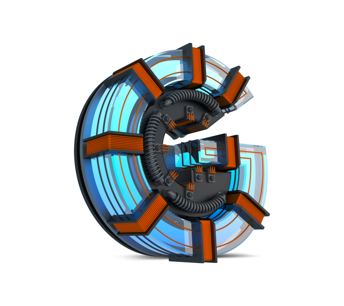 3D Alphabet blue neon light with Copper wire, 3d rendering png