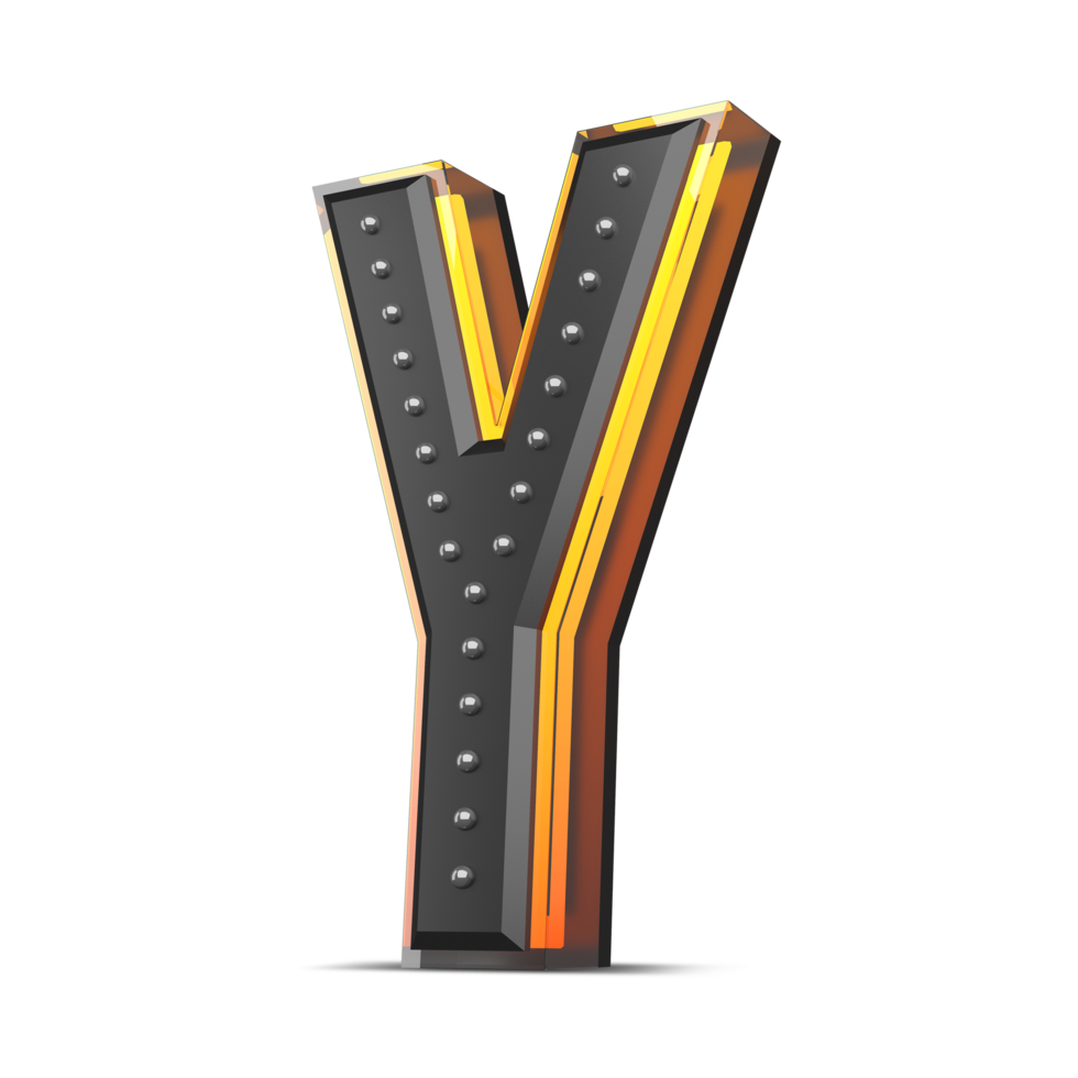 3D alphabet with pin decoration and neon light effect, 3d rendering png