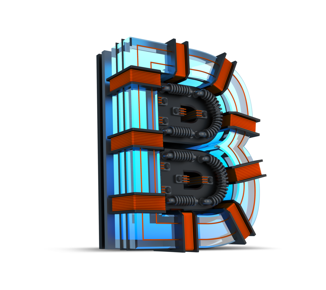3D Alphabet blue neon light with Copper wire, 3d rendering png