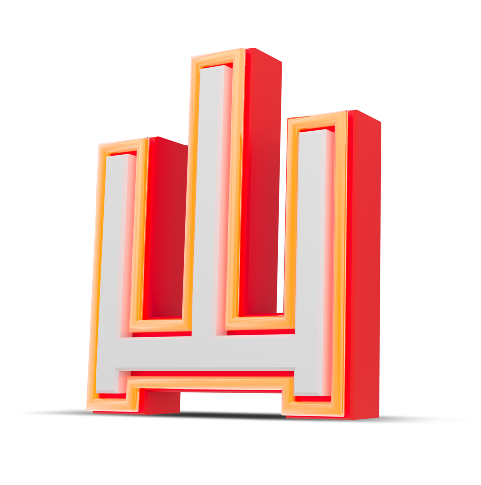 Red 3D alphabet  japan style with orange neon light, 3d rendering. png