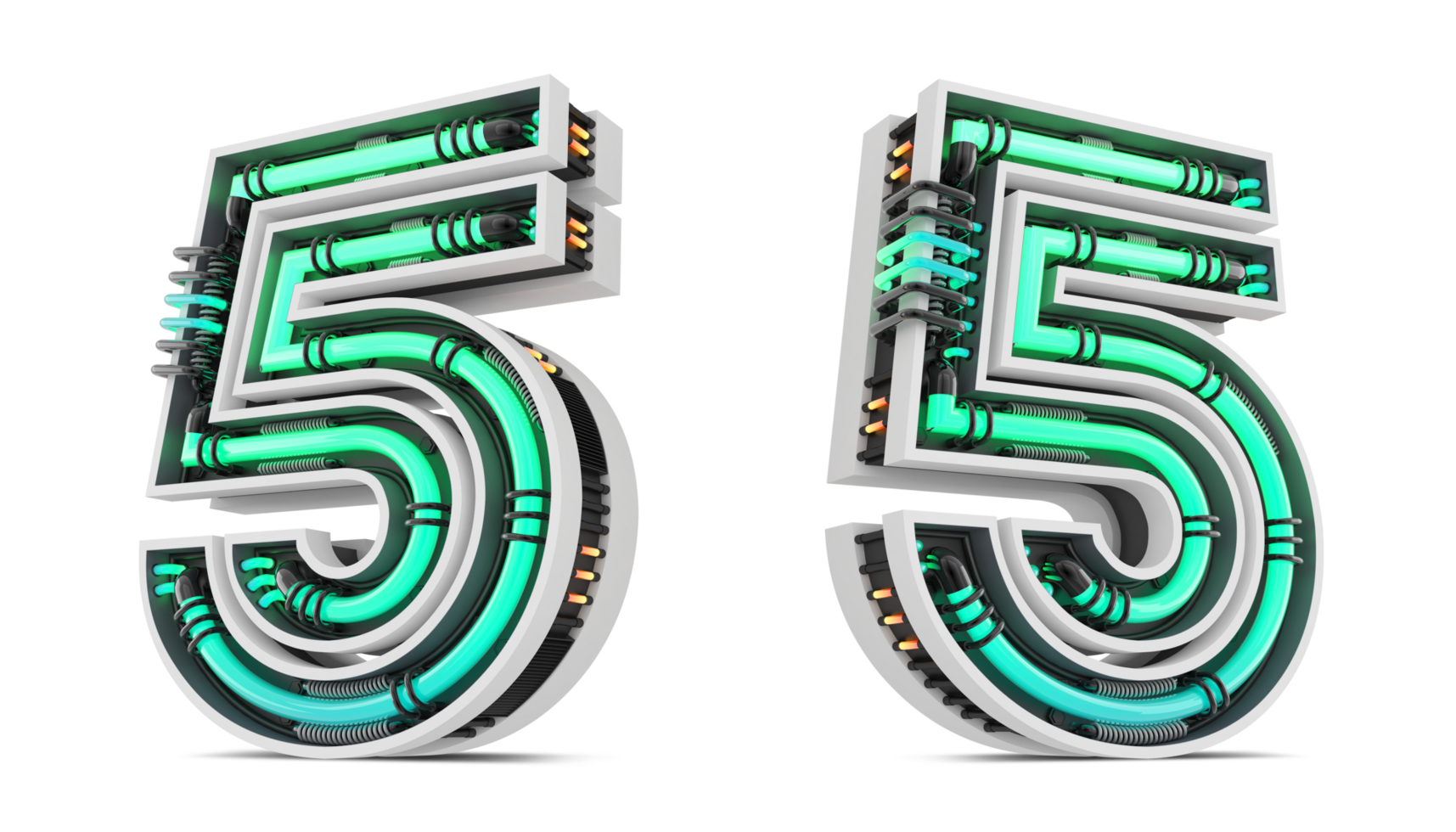 3d número com verde néon luz efeito, 3d Renderização png