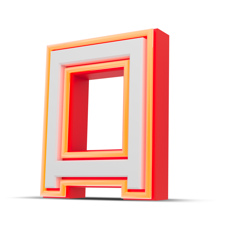 Red 3D alphabet  japan style with orange neon light, 3d rendering. png