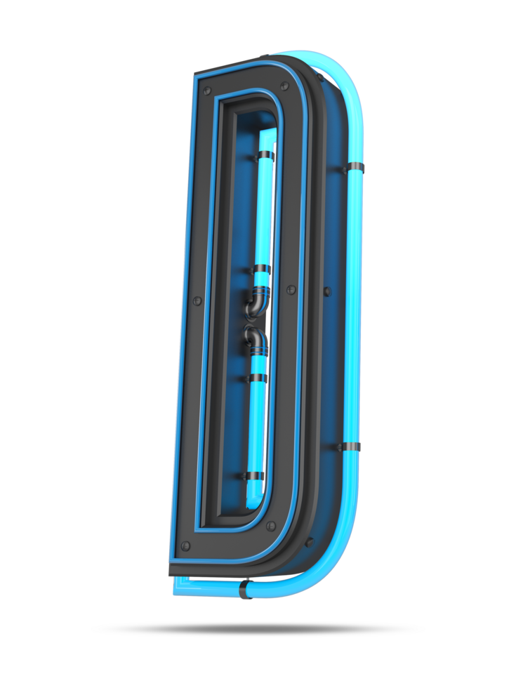 3D Alphabet with blue neon light effect, 3d rendering png