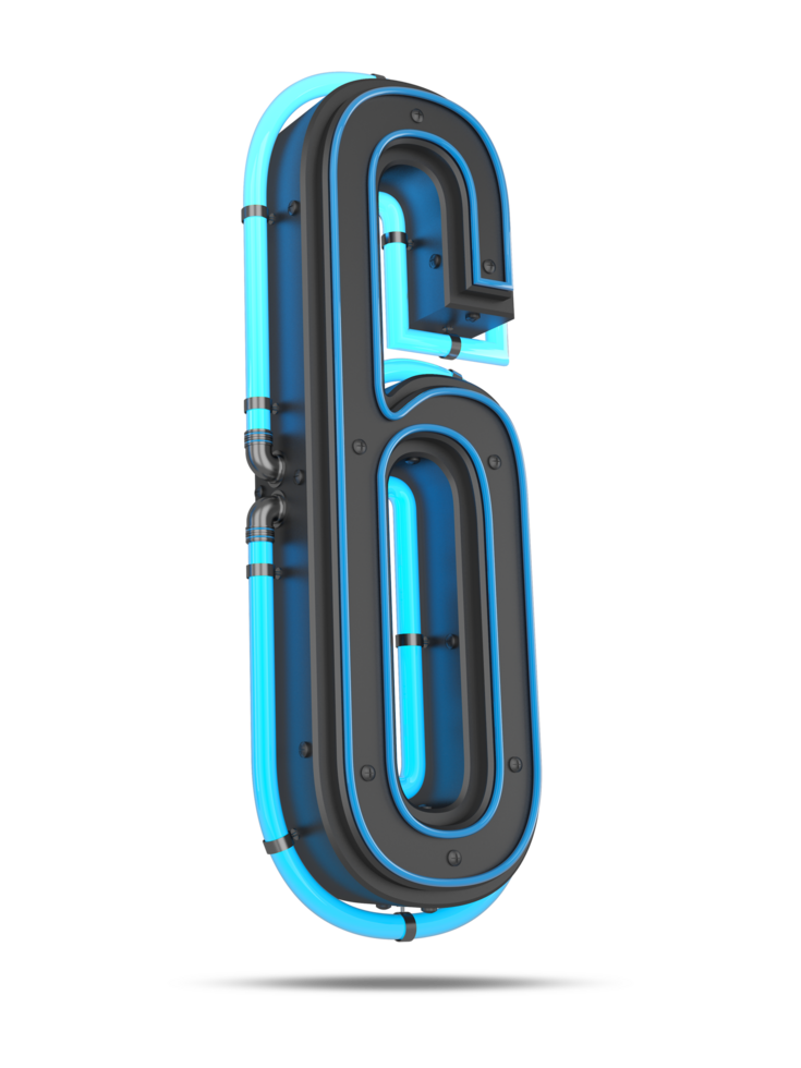 3D Number with blue neon light effect, 3d rendering png