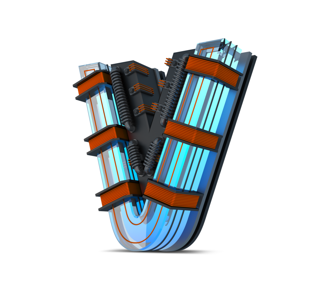 3D Alphabet blue neon light with Copper wire, 3d rendering png