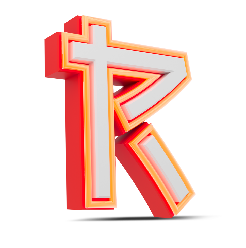 Red 3D alphabet  japan style with orange neon light, 3d rendering. png