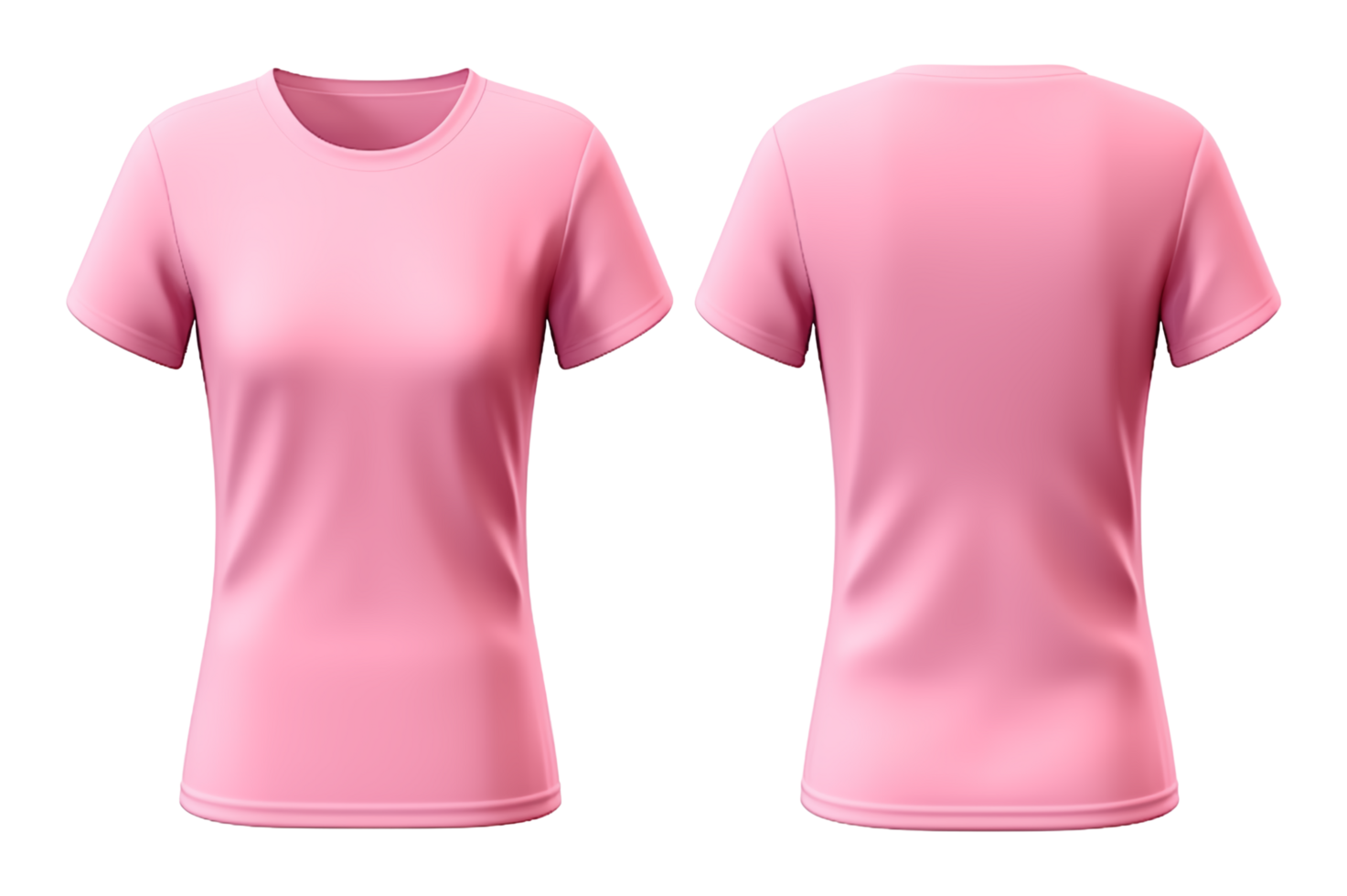 Pink plain women's t-shirt mockup with front and back views, isolated on transparent background, genetaive ai png