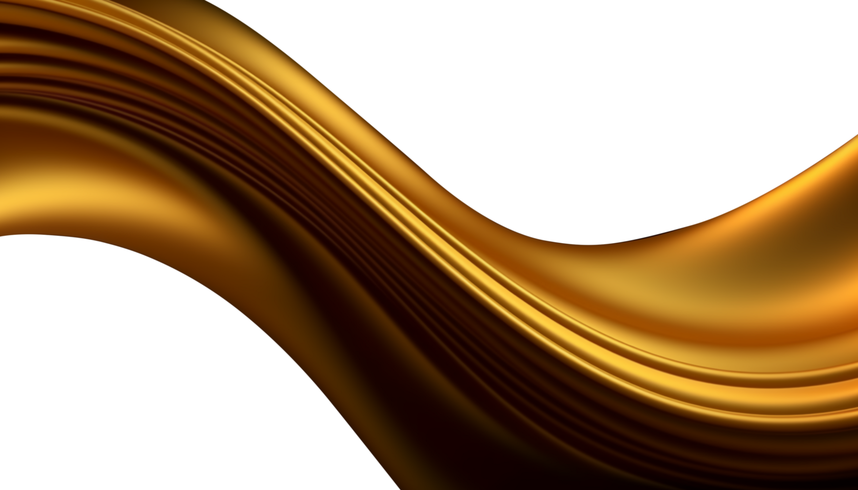 golden wavy abstract decoration isolated on transparent background, generative ai png