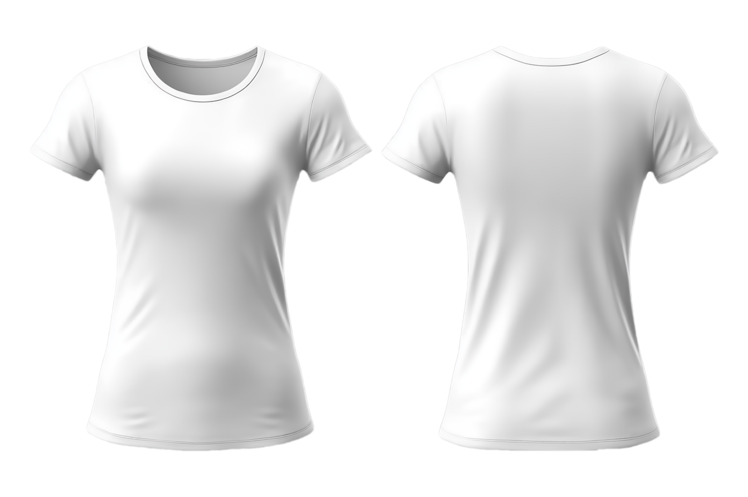 Plain white women's t-shirt mockup with front and back views, isolated on transparent background, genetaive ai png