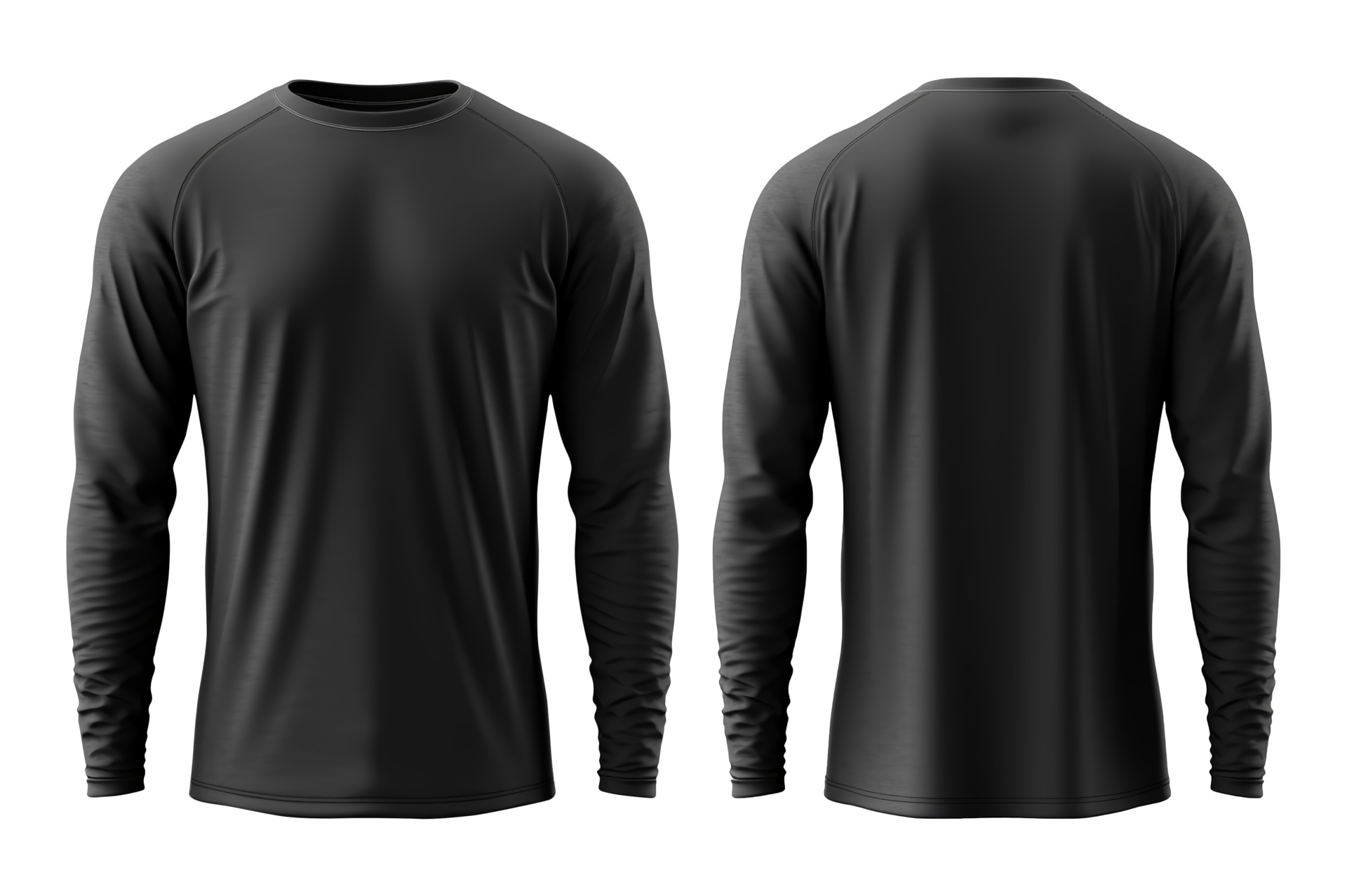 Long sleeve plain black t-shirt mockup isolated on transparent ...