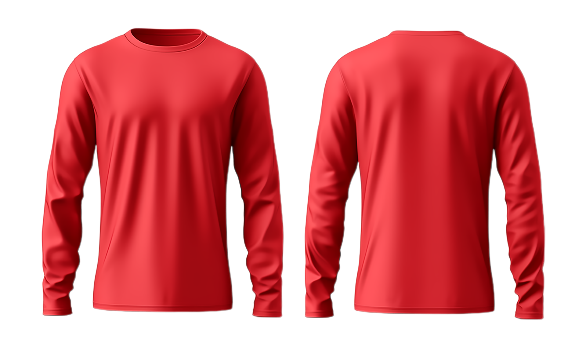 Long sleeve plain red t-shirt mockup, with front and back views ...