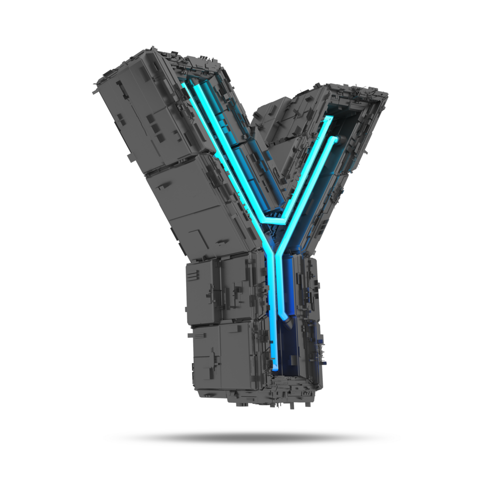 3d spaceship alphabet with neon light effect, 3d rendering png