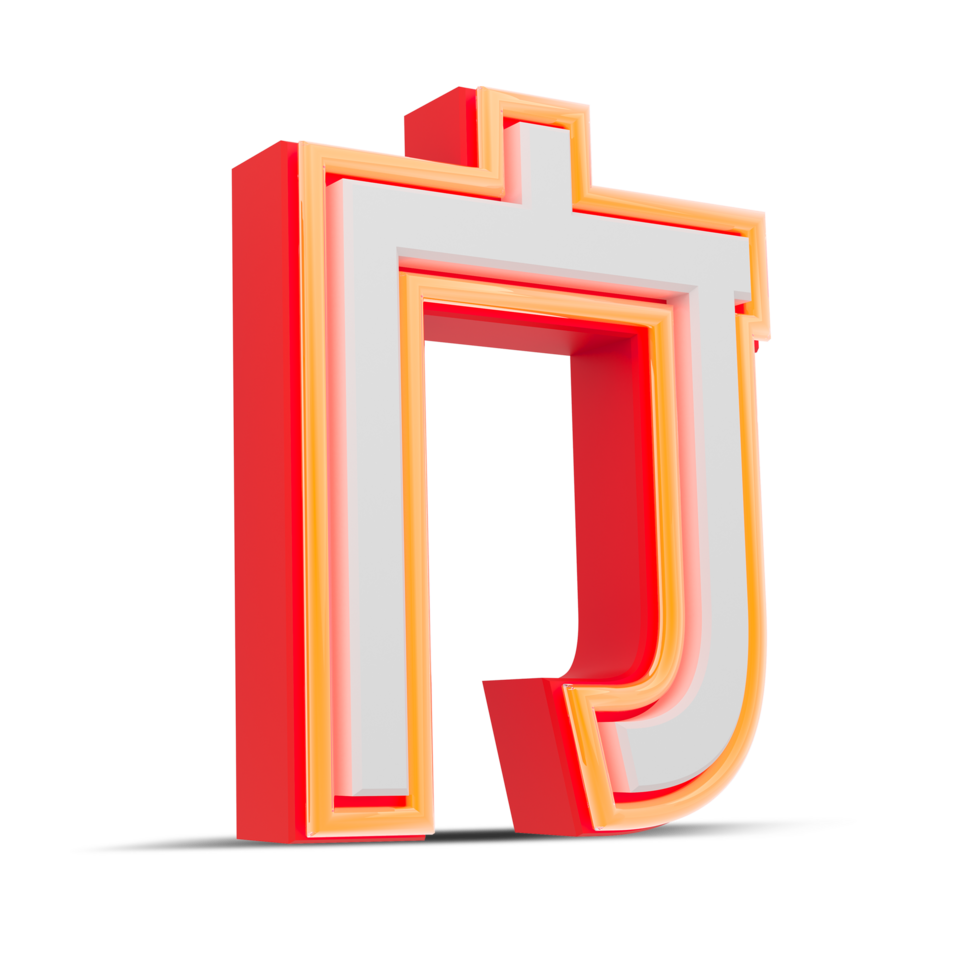 Red 3D alphabet  japan style with orange neon light, 3d rendering. png
