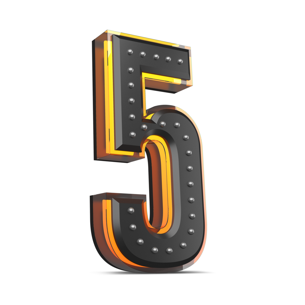 3D number with pin decoration and neon light effect, 3d rendering png