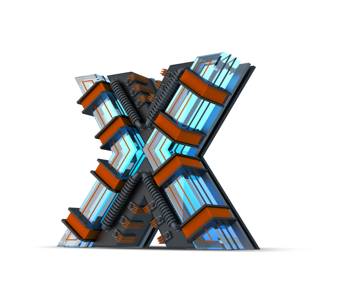 3D Alphabet blue neon light with Copper wire, 3d rendering png