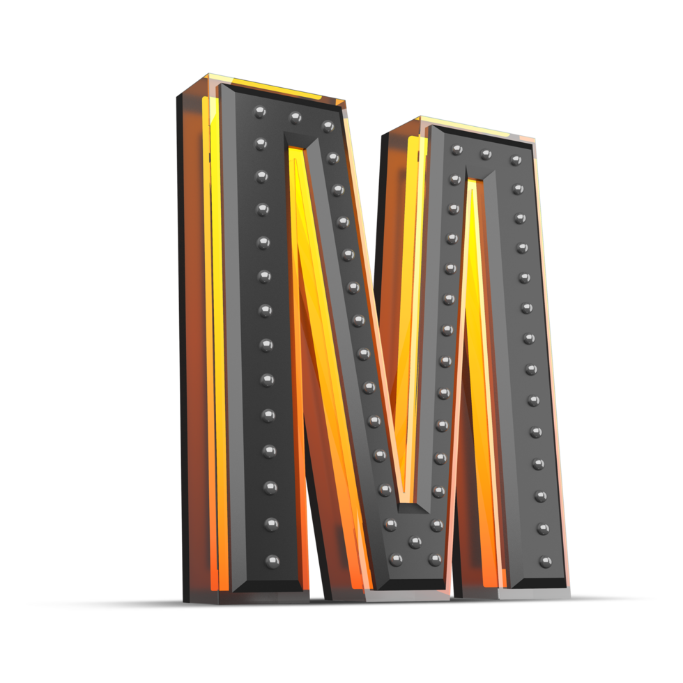 3D alphabet with pin decoration and neon light effect, 3d rendering png