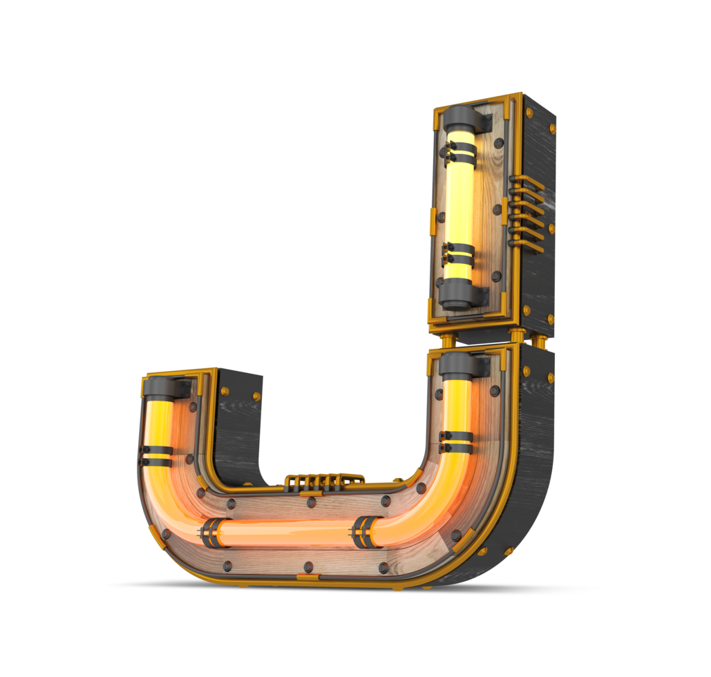 3D wooden alphabet with neon light effect, 3d rendering png