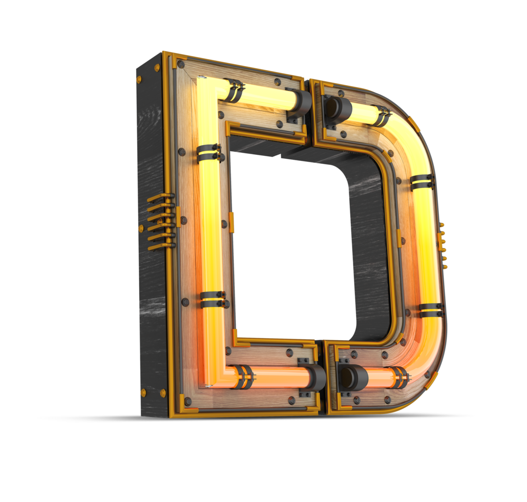 3D wooden alphabet with neon light effect, 3d rendering png