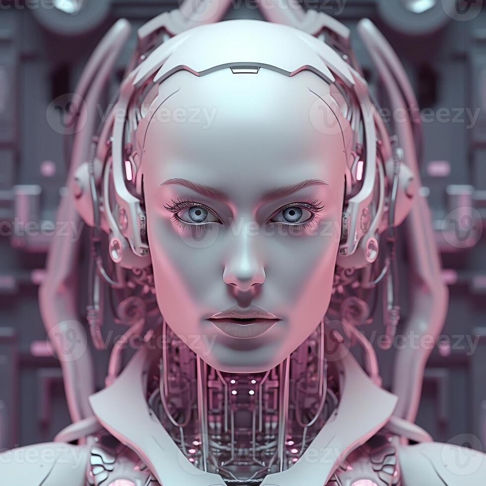 AI Female Robot Face of Future. photo