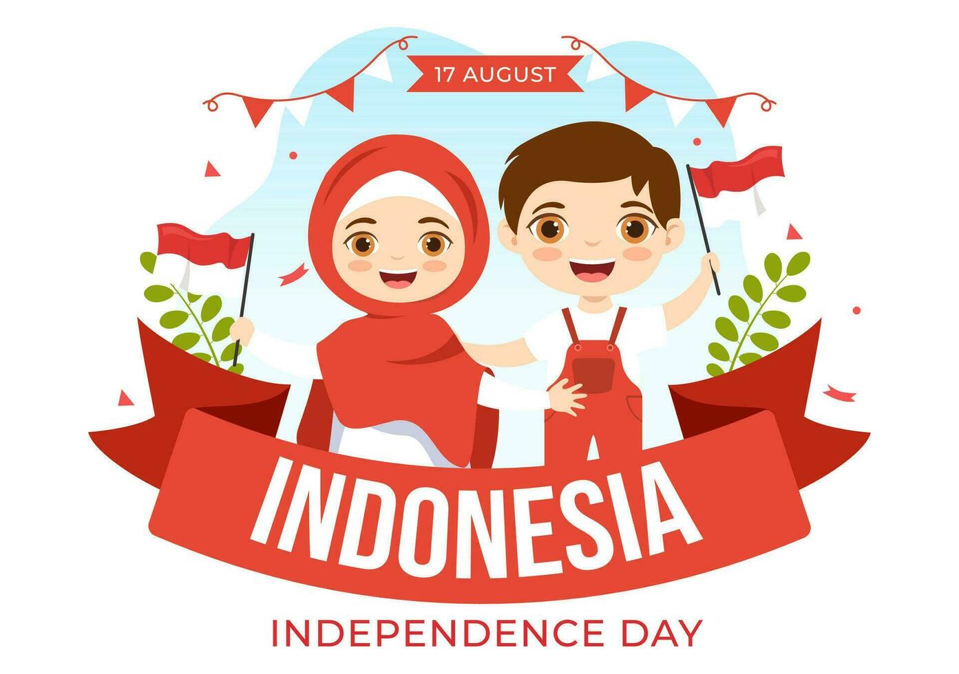 Indonesian Independence Day Vector Illustration On 17th August with Kids Doing Traditional Competition in Flat Cartoon Hand Drawn Template
