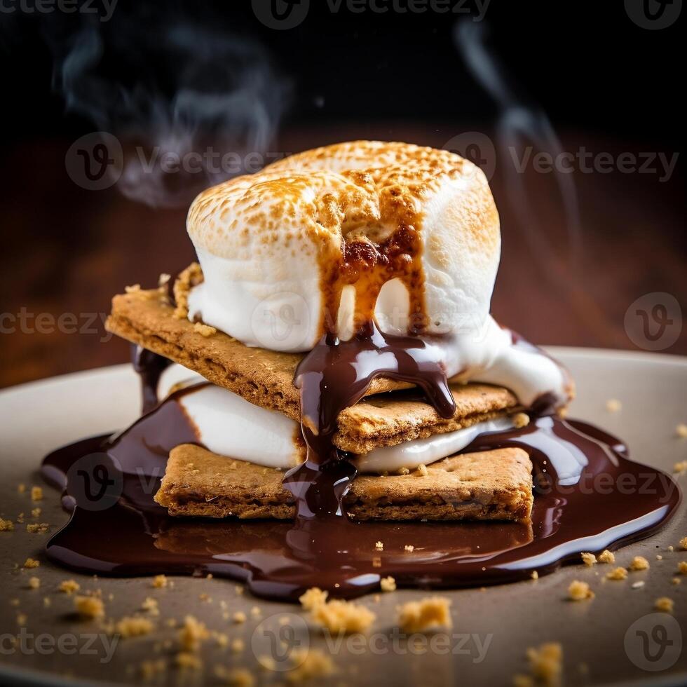 Melted Chocolate and Marshmallow with Graham Cracker. photo