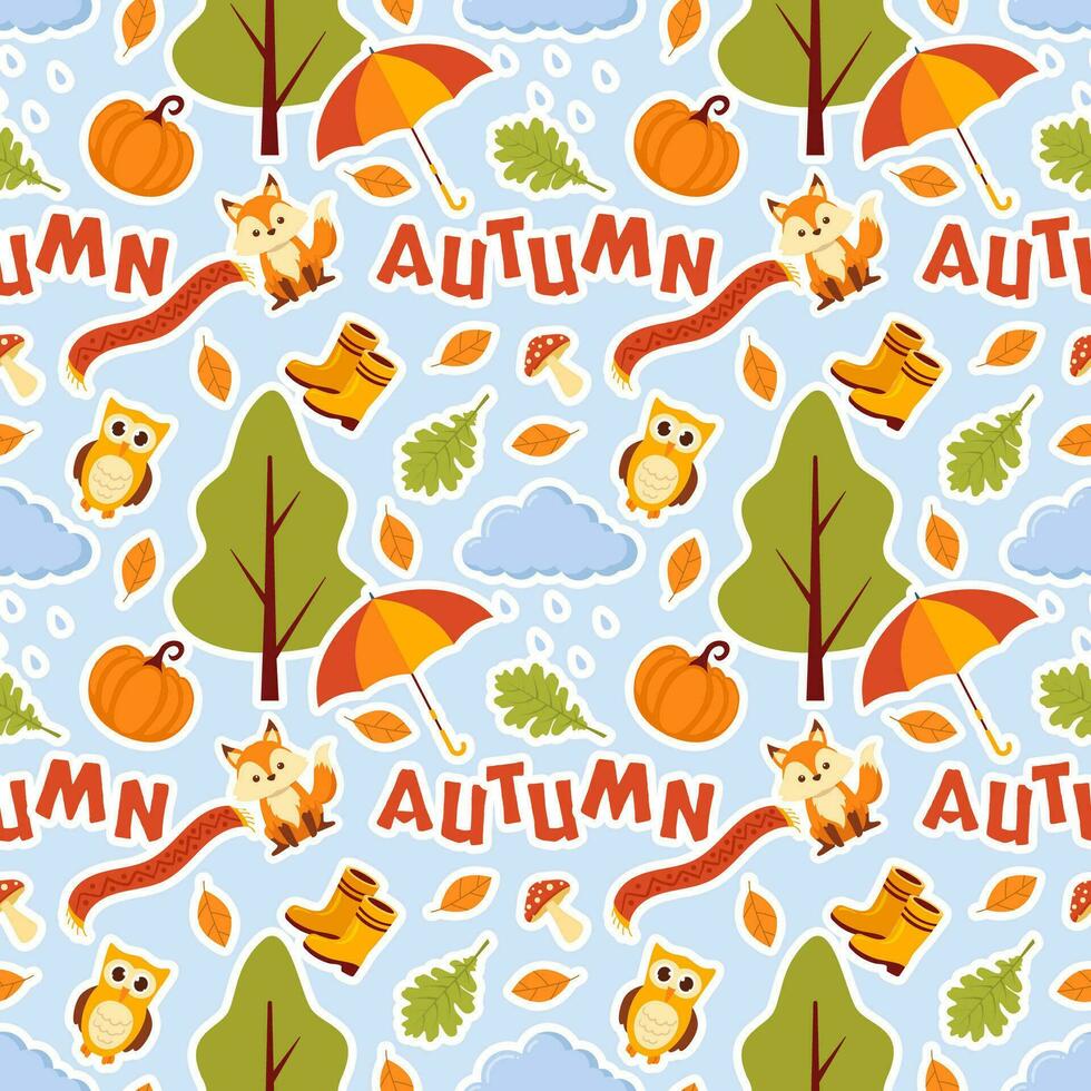 Autumn Seamless Pattern Illustration Element Panoramic of Maple Trees Fallen in Cartoon Template Hand Drawn vector