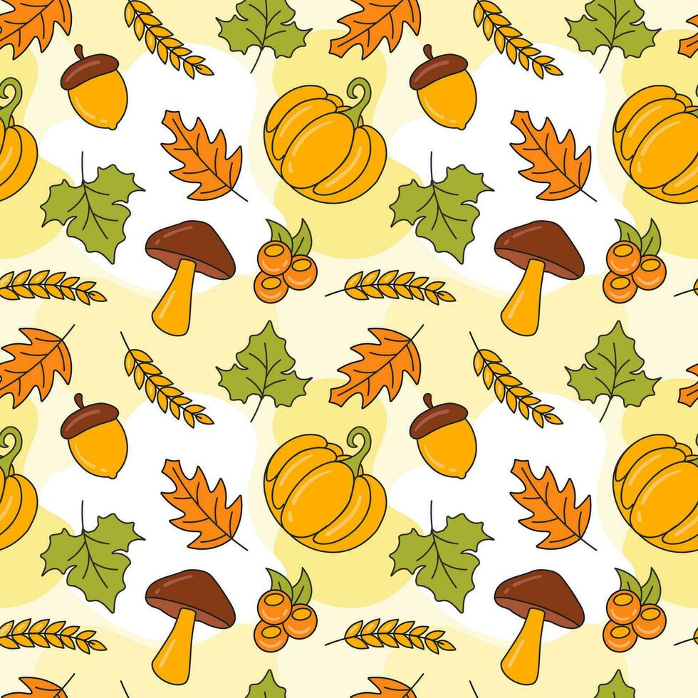 Autumn Seamless Pattern Illustration Element Panoramic of Maple Trees Fallen in Cartoon Template Hand Drawn vector