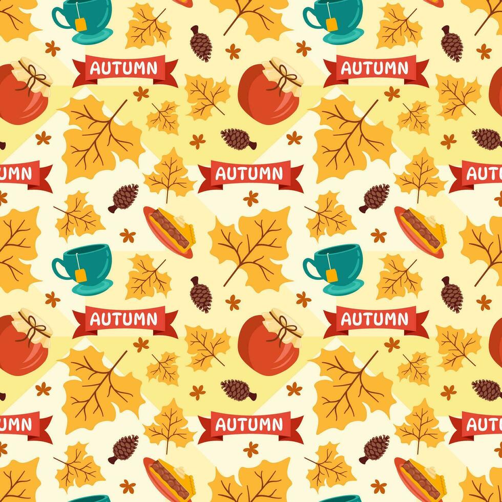 Autumn Seamless Pattern Illustration Element Panoramic of Maple Trees Fallen in Cartoon Template Hand Drawn vector