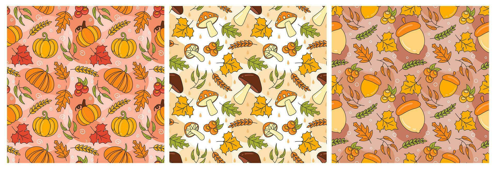 Set of Autumn Seamless Pattern Illustration Element Panoramic of Maple Trees Fallen in Cartoon Template Hand Drawn vector