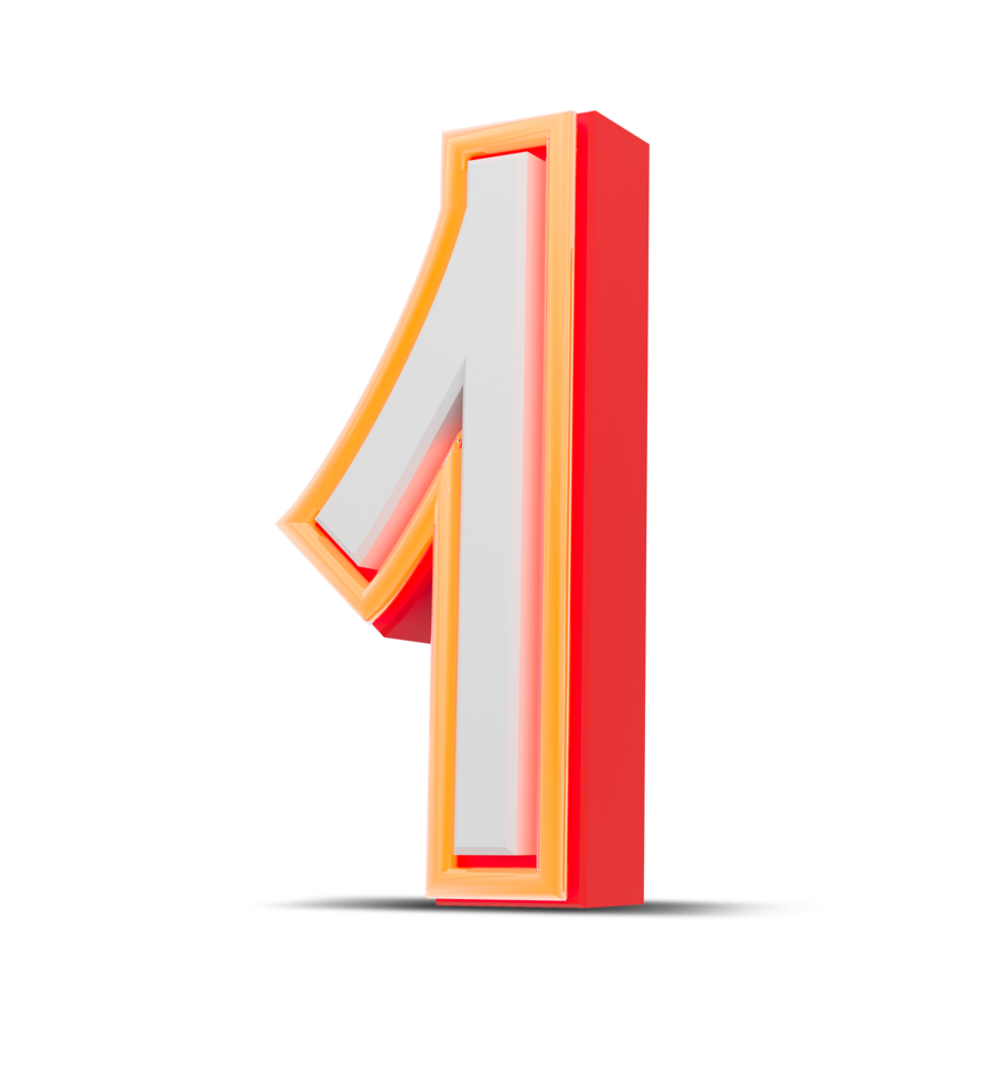 Red 3D Number  japan style with orange neon light, 3d rendering. png