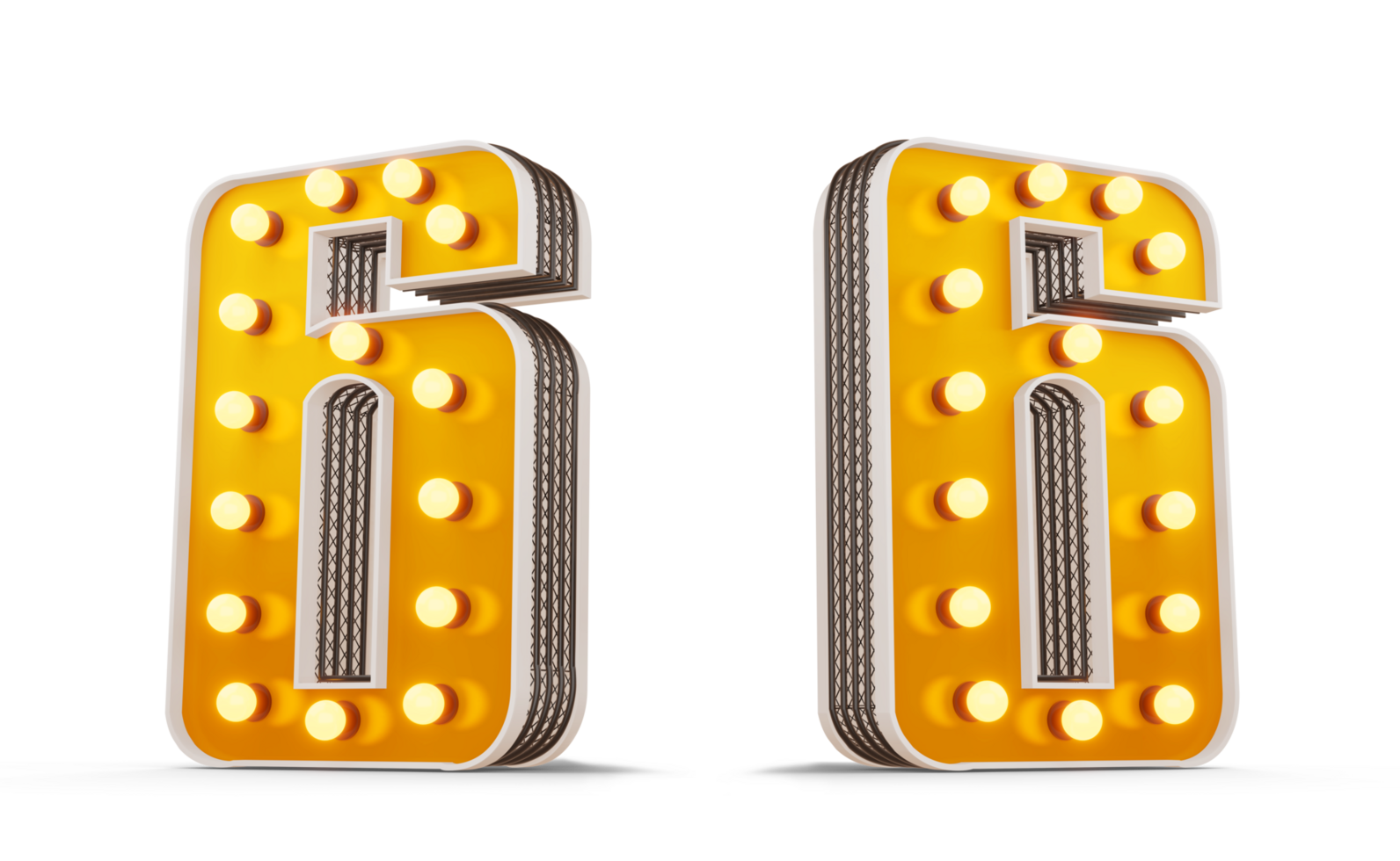 Broadway style light bulb number, 3d rendering png