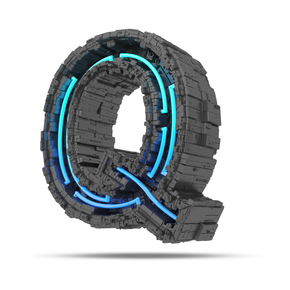 3d spaceship alphabet with neon light effect, 3d rendering png