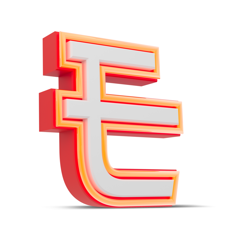 Red 3D alphabet  japan style with orange neon light, 3d rendering. png