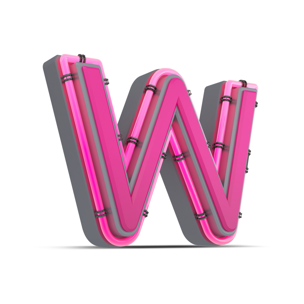 3D pink alphabet with neon light, 3d rendering png