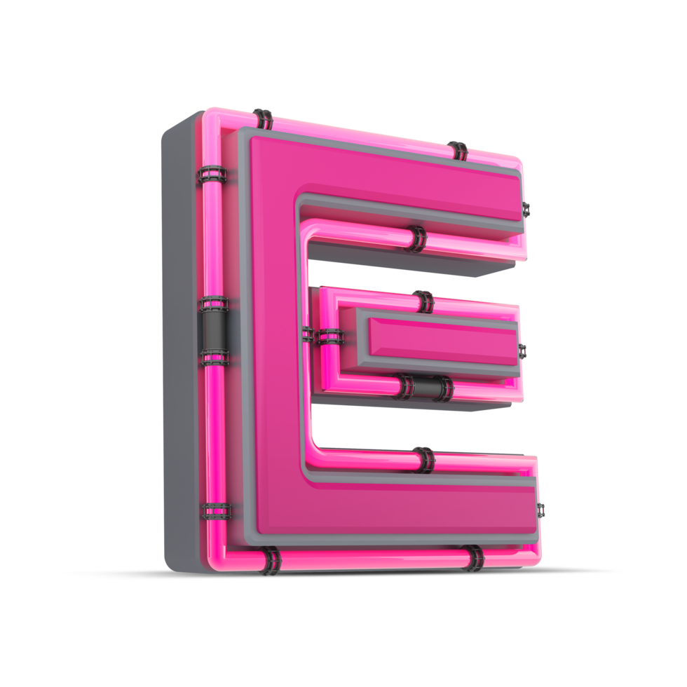 3D pink alphabet with neon light, 3d rendering png