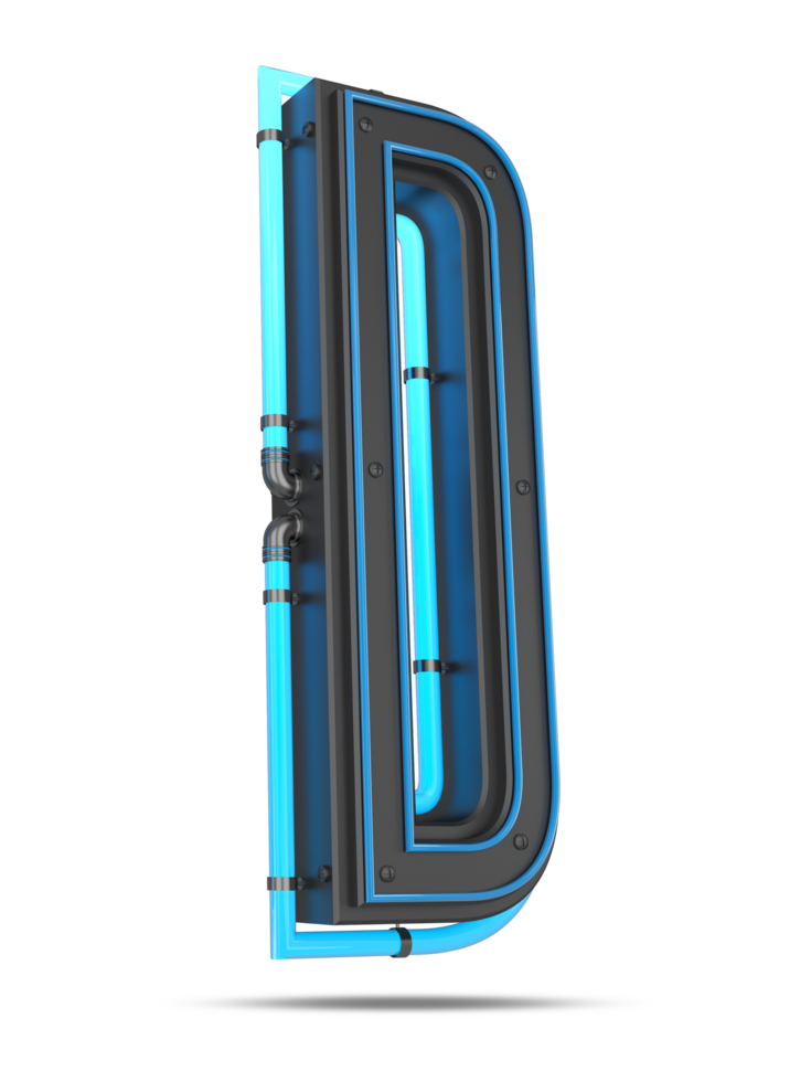 3D Alphabet with blue neon light effect, 3d rendering png