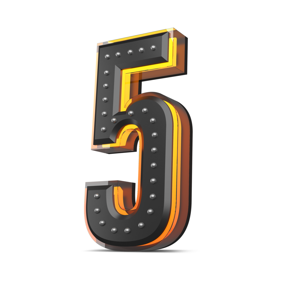 3D number with pin decoration and neon light effect, 3d rendering png