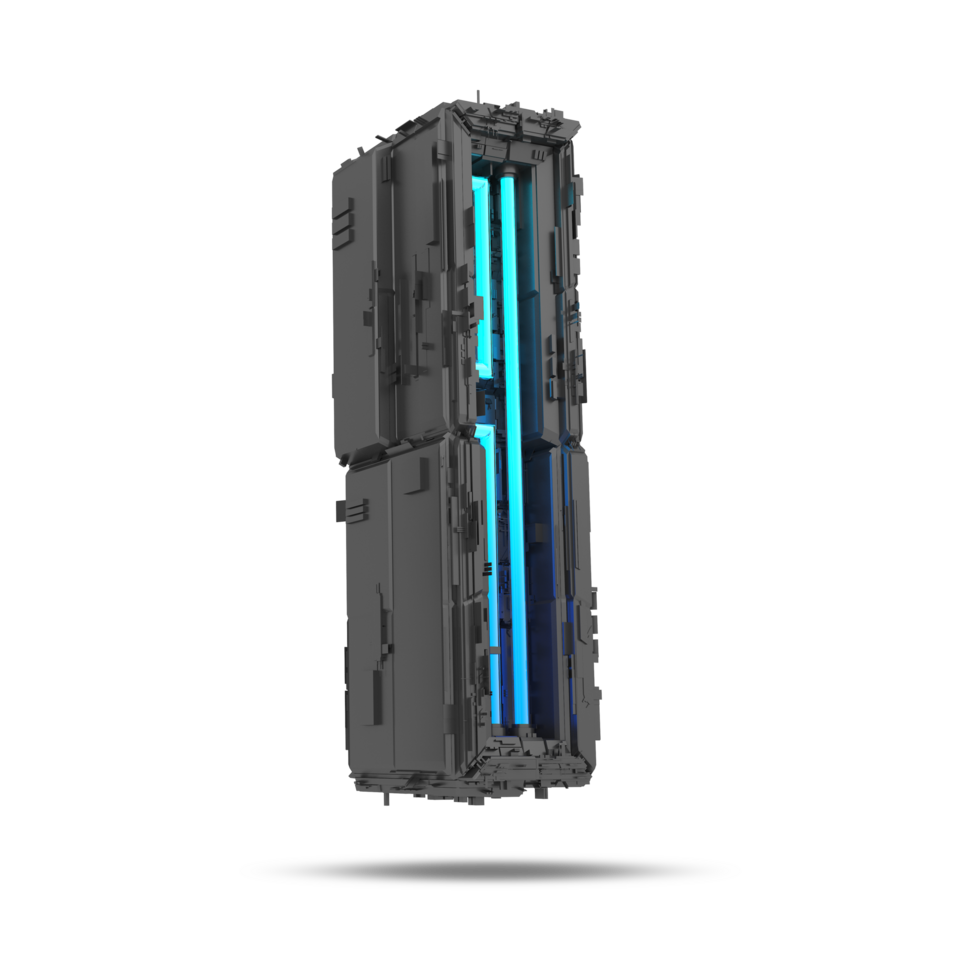 3d spaceship alphabet with neon light effect, 3d rendering png