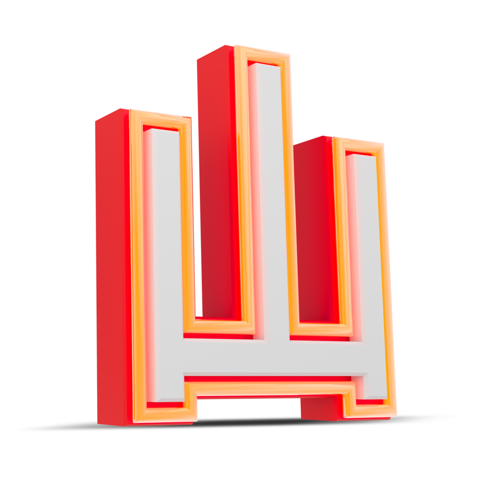 Red 3D alphabet  japan style with orange neon light, 3d rendering. png