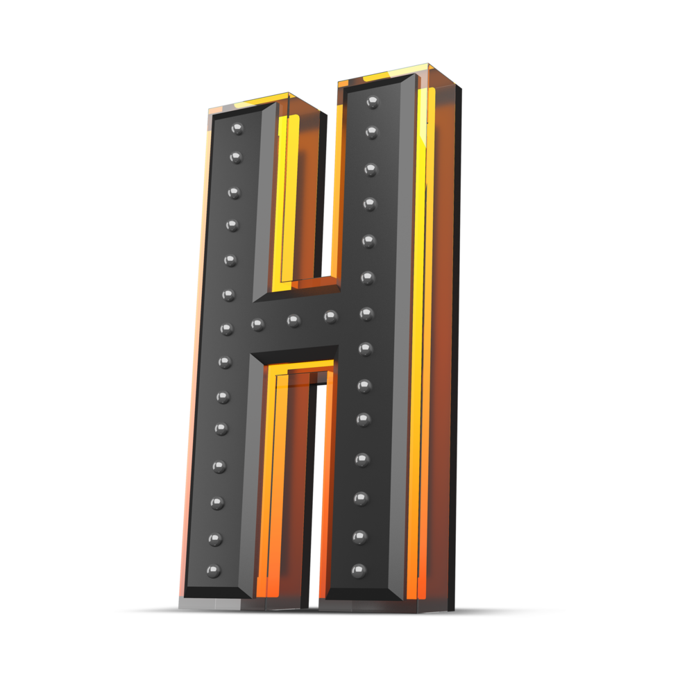 3D alphabet with pin decoration and neon light effect, 3d rendering png