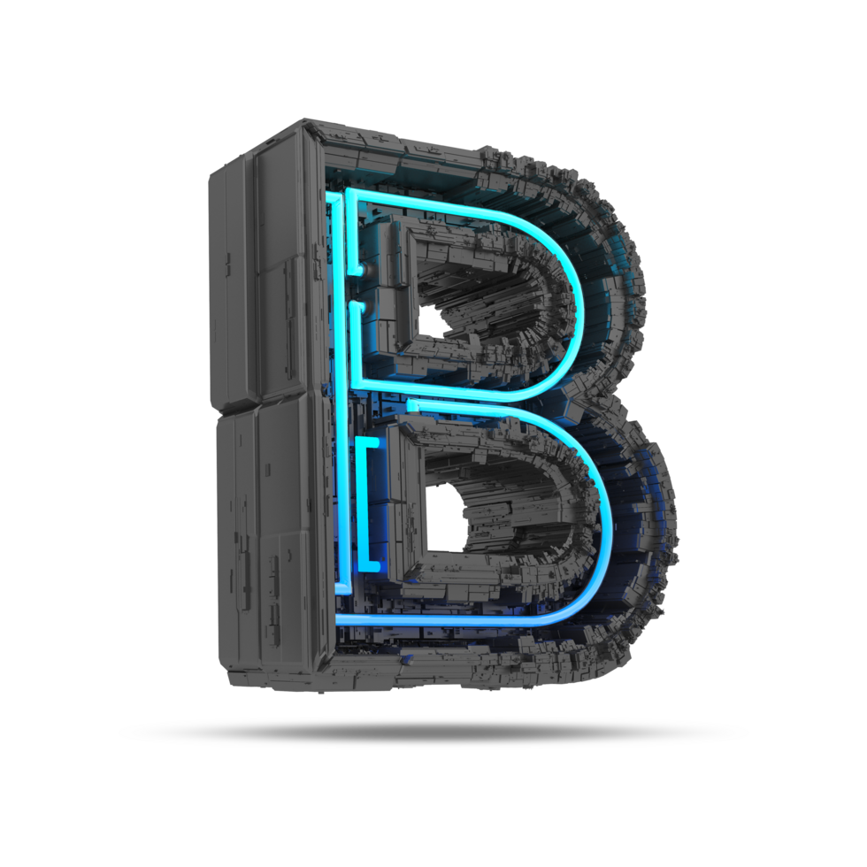 3d spaceship alphabet with neon light effect, 3d rendering png